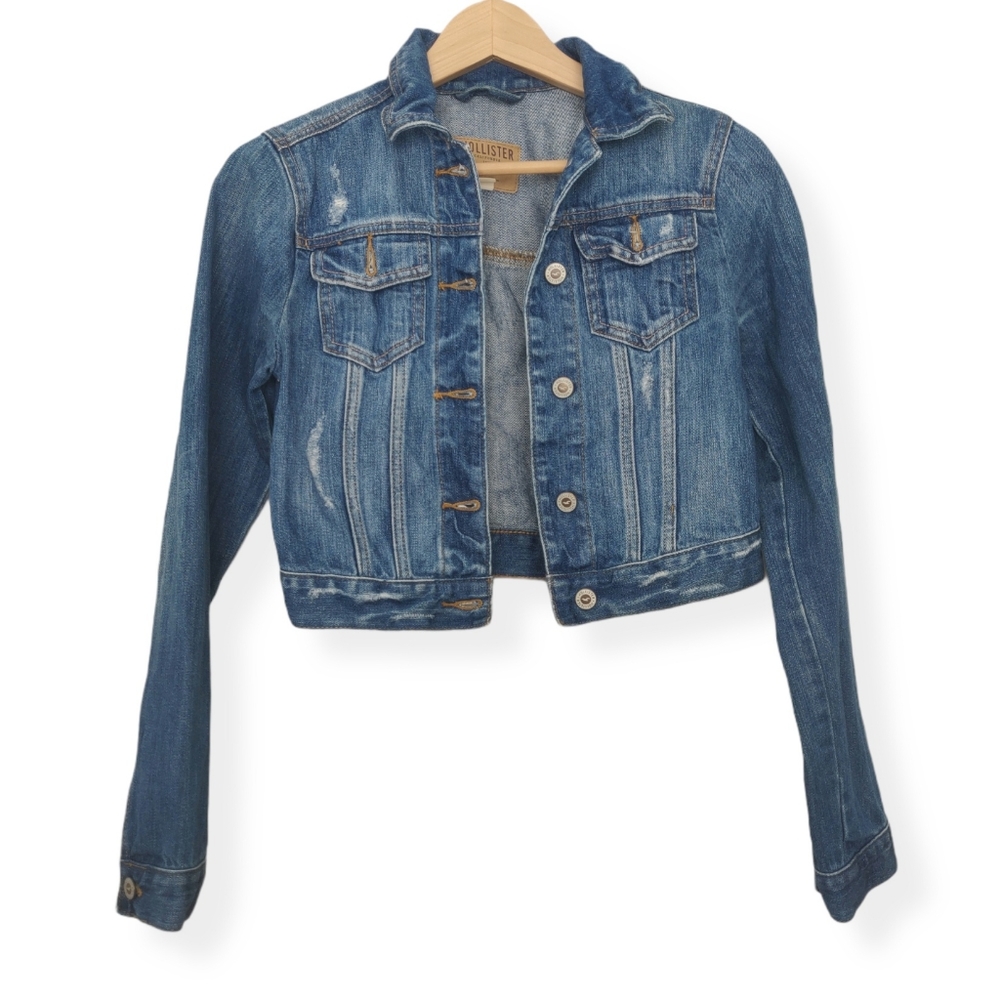 Hollister Distressed Cropped Denim Jean Jacket Button-up Cotton Small